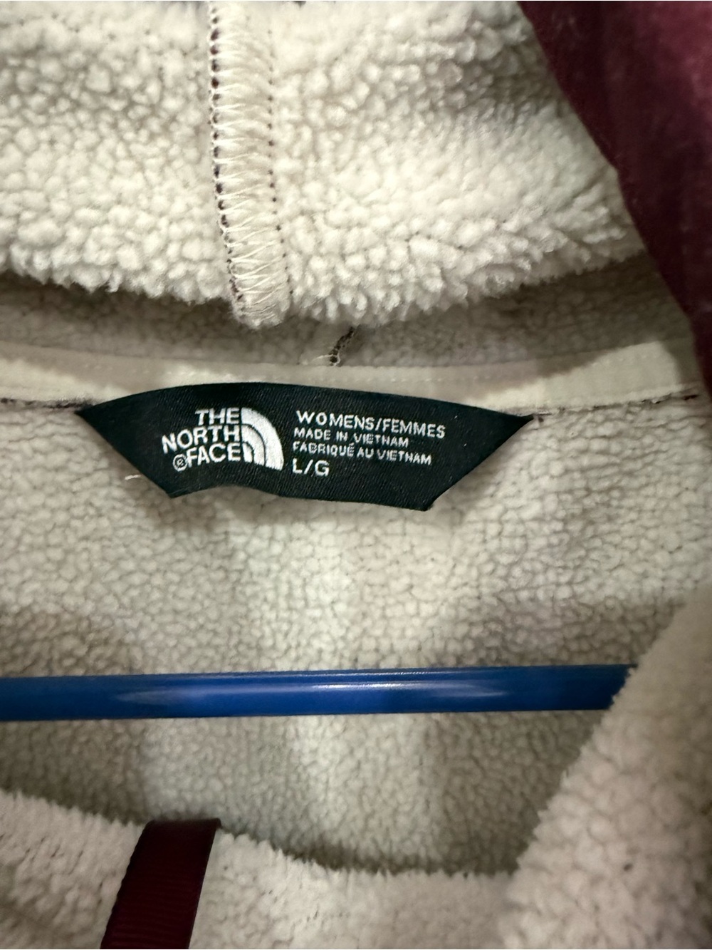 The North Face Womens Large Sherpa Fleece Pullover Cowl Neck Burgundy Jacket L - Picture 3 of 5